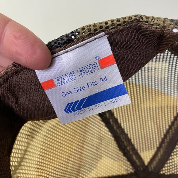 Vintage Let's Go Fishing Hat Camo Outdoor Snapback Trucker Cap Mesh 80s - Picture 7 of 8